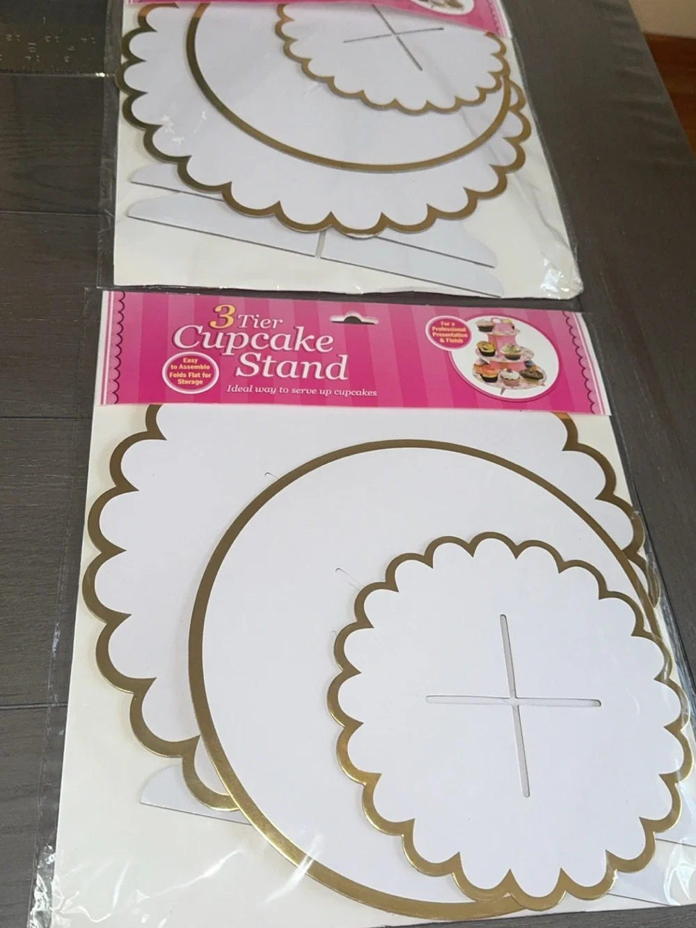SET OF TWO 3-Tier Cupcake Stand for Parties White & Gold OR Black & Gold NEW